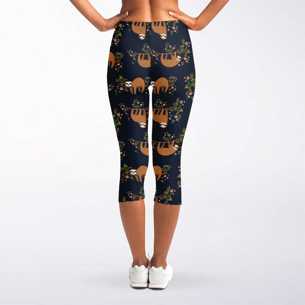 Cute Sloth Pattern Print Women's Capri Leggings