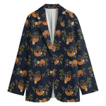 Cute Sloth Pattern Print Women's Cotton Blazer