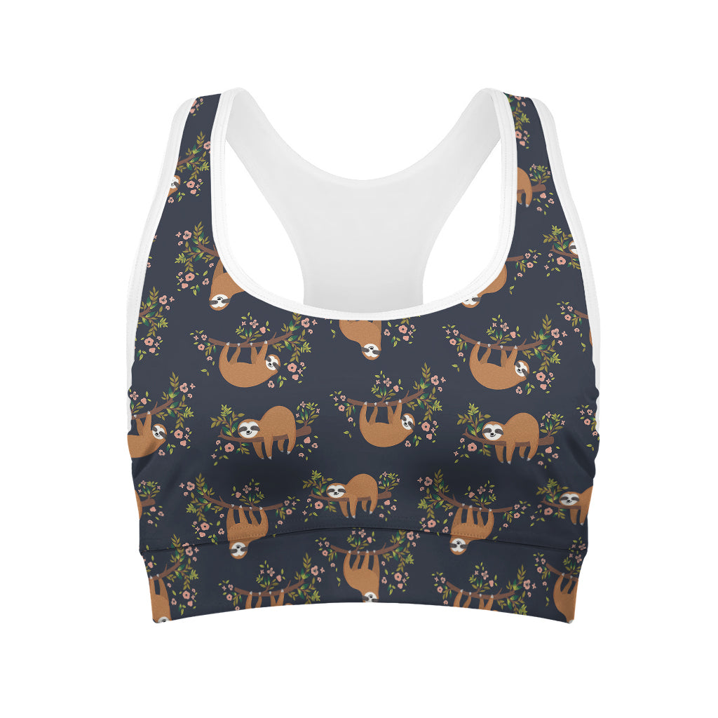Cute Sloth Pattern Print Women's Sports Bra