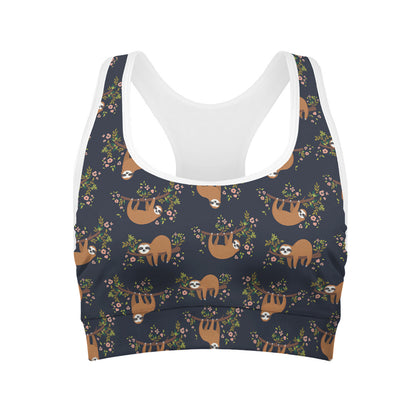 Cute Sloth Pattern Print Women's Sports Bra
