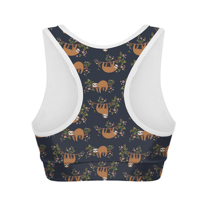 Cute Sloth Pattern Print Women's Sports Bra