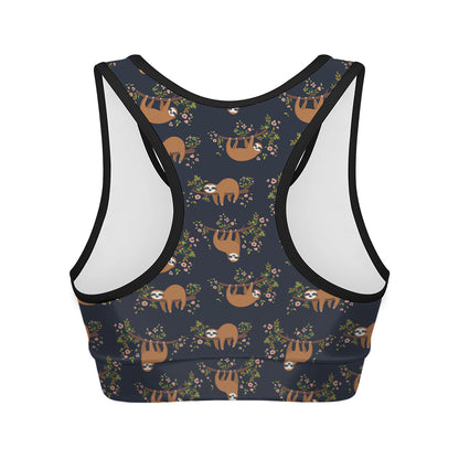 Cute Sloth Pattern Print Women's Sports Bra