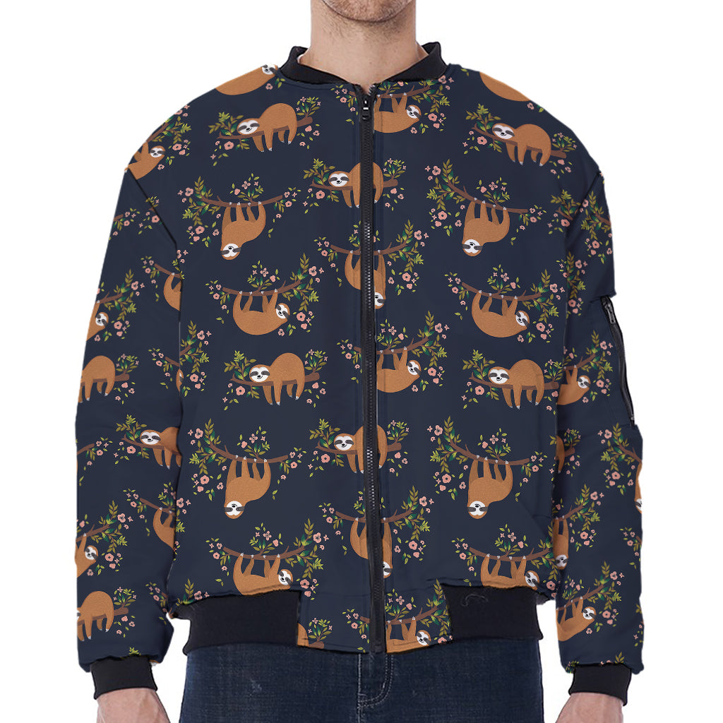 Cute Sloth Pattern Print Zip Sleeve Bomber Jacket