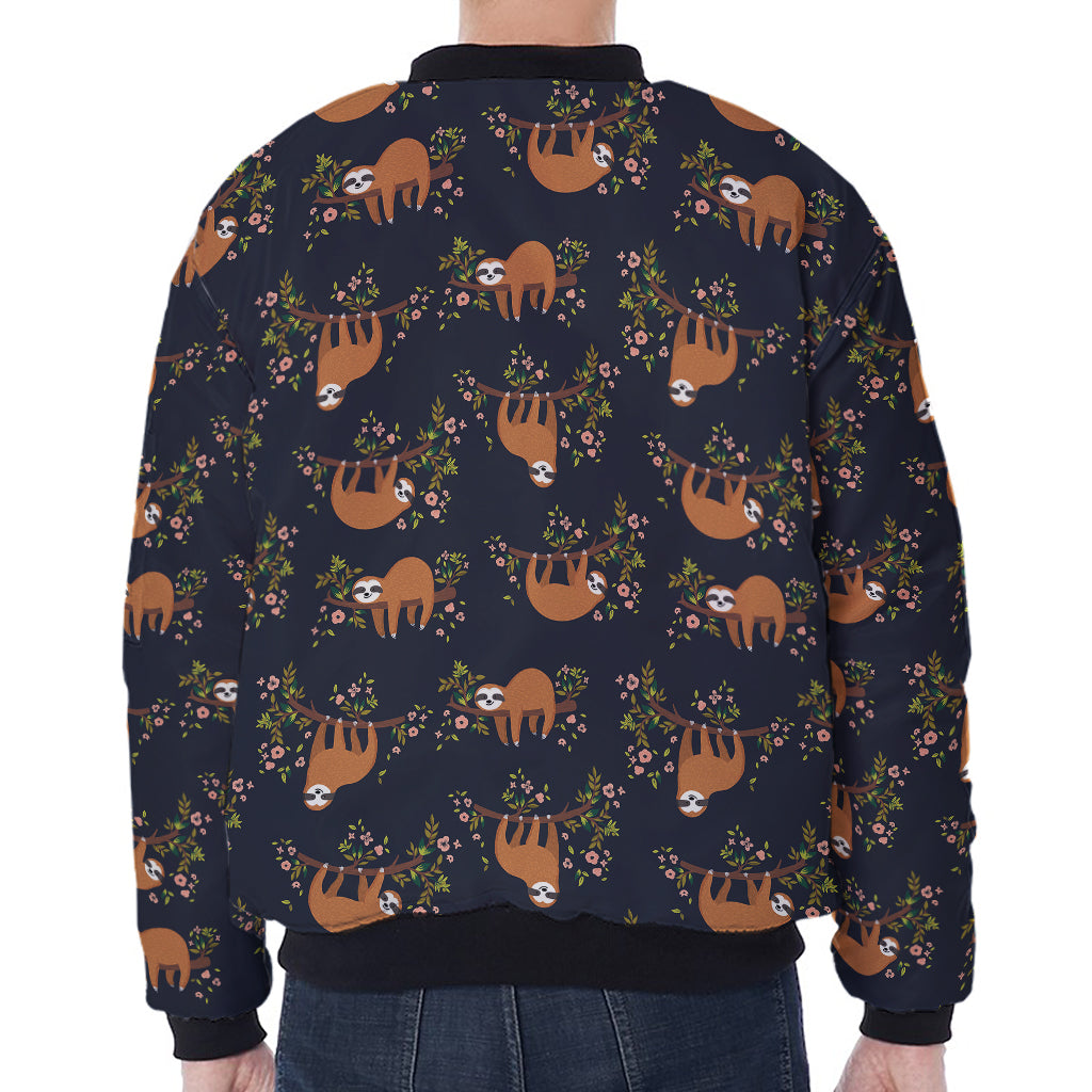 Cute Sloth Pattern Print Zip Sleeve Bomber Jacket