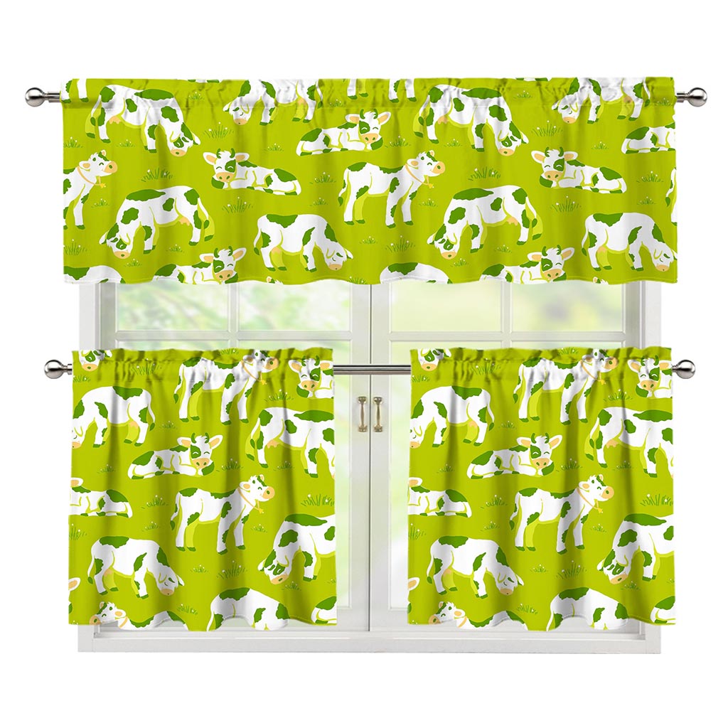 Cute Smiley Cow Pattern Print 3 Piece Kitchen Curtains