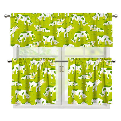 Cute Smiley Cow Pattern Print 3 Piece Kitchen Curtains