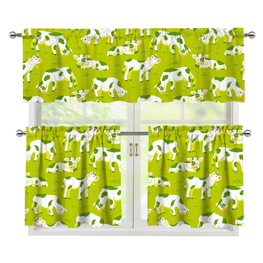 Cute Smiley Cow Pattern Print 3 Piece Kitchen Curtains