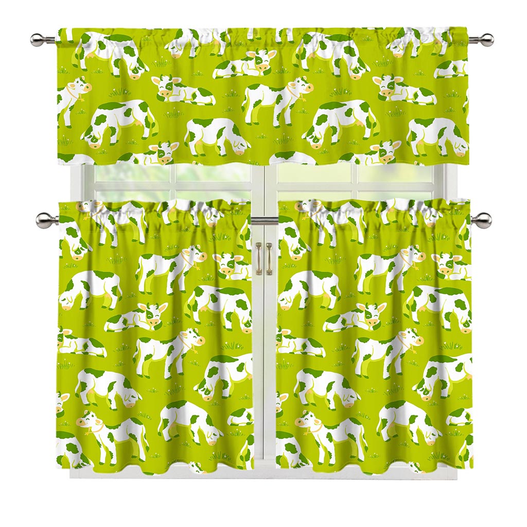 Cute Smiley Cow Pattern Print 3 Piece Kitchen Curtains