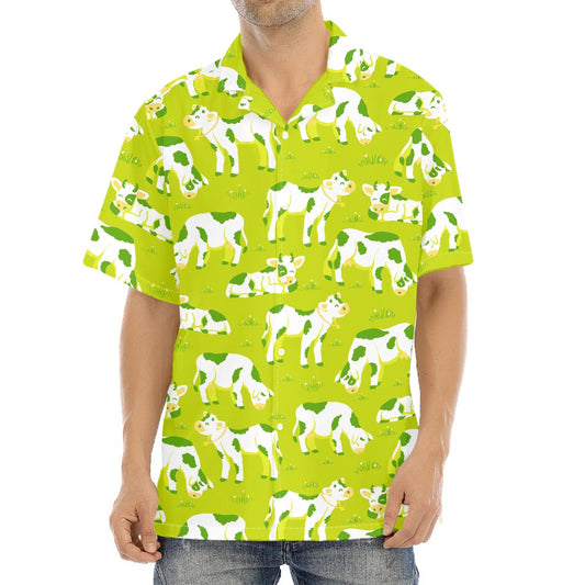 Cute Smiley Cow Pattern Print Aloha Shirt