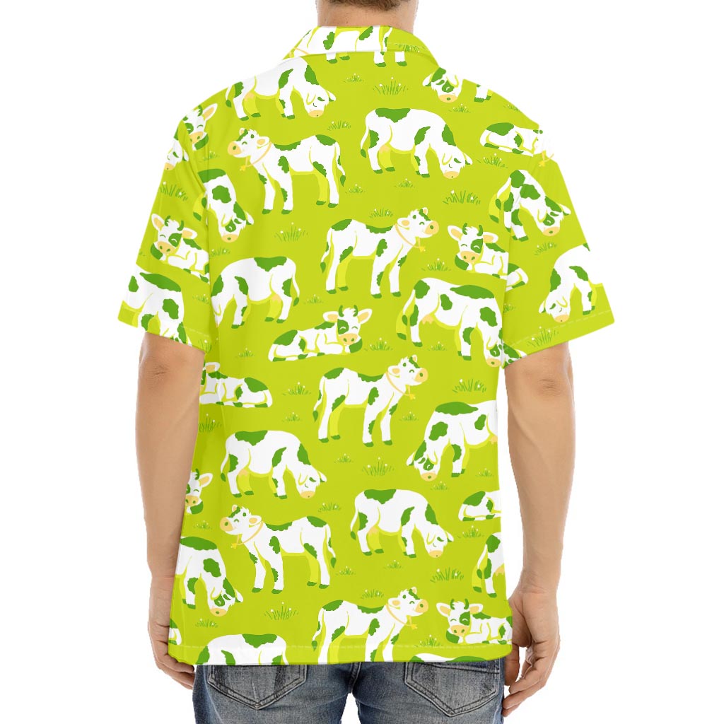 Cute Smiley Cow Pattern Print Aloha Shirt