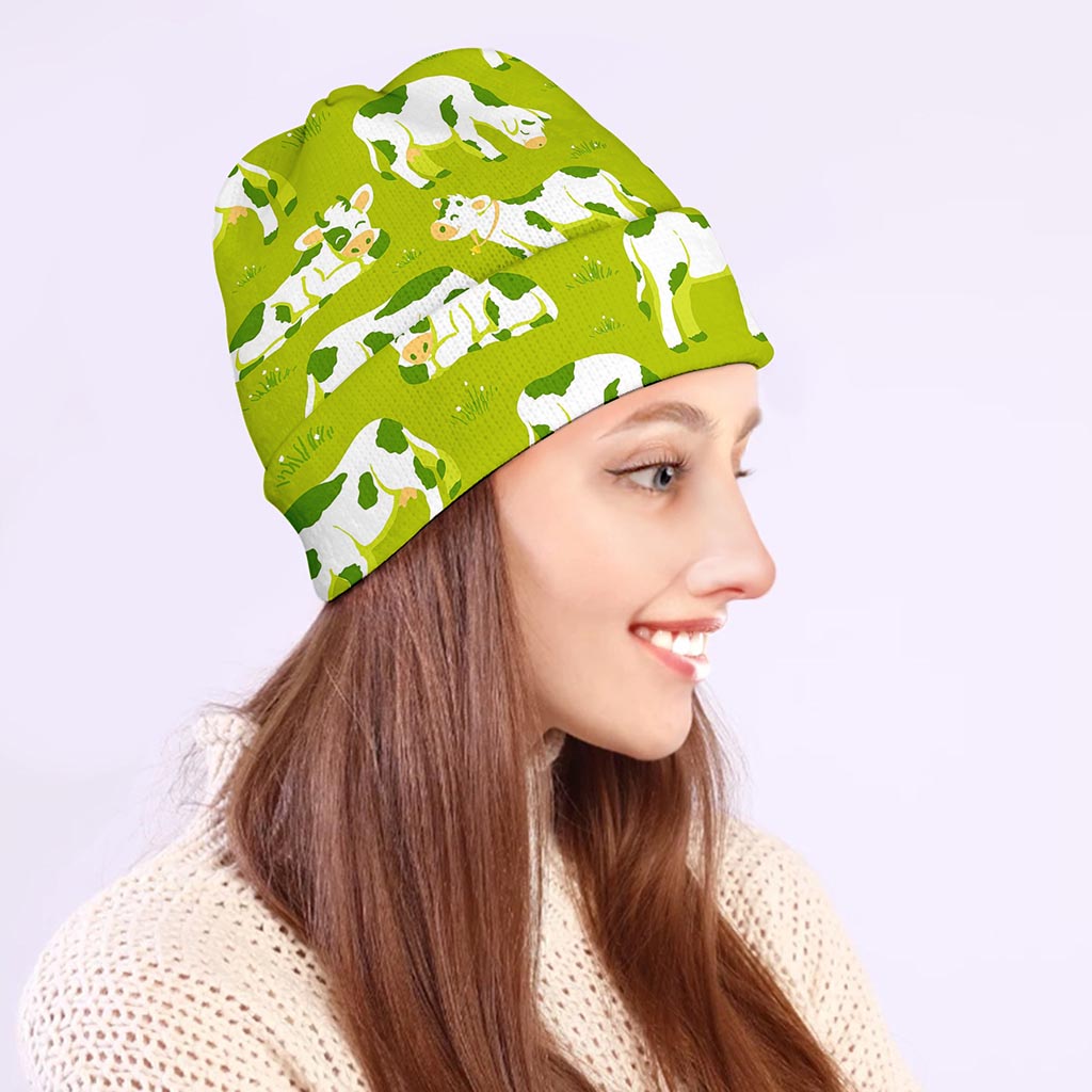 Cute Smiley Cow Pattern Print Beanie