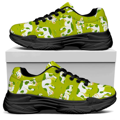 Cute Smiley Cow Pattern Print Black Chunky Shoes
