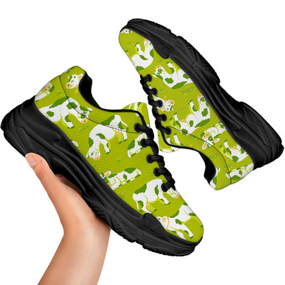 Cute Smiley Cow Pattern Print Black Chunky Shoes