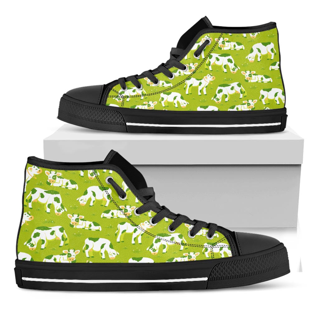 Cute Smiley Cow Pattern Print Black High Top Sneakers