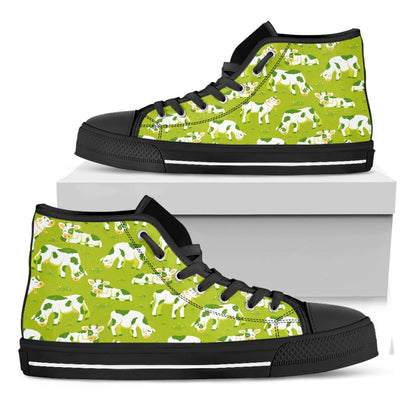Cute Smiley Cow Pattern Print Black High Top Sneakers
