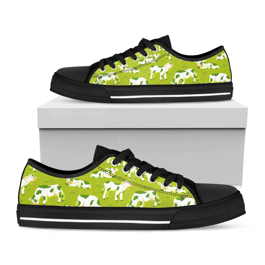 Cute Smiley Cow Pattern Print Black Low Top Sneakers