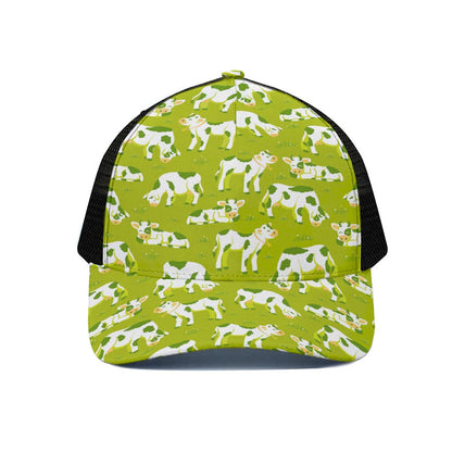 Cute Smiley Cow Pattern Print Black Mesh Trucker Cap