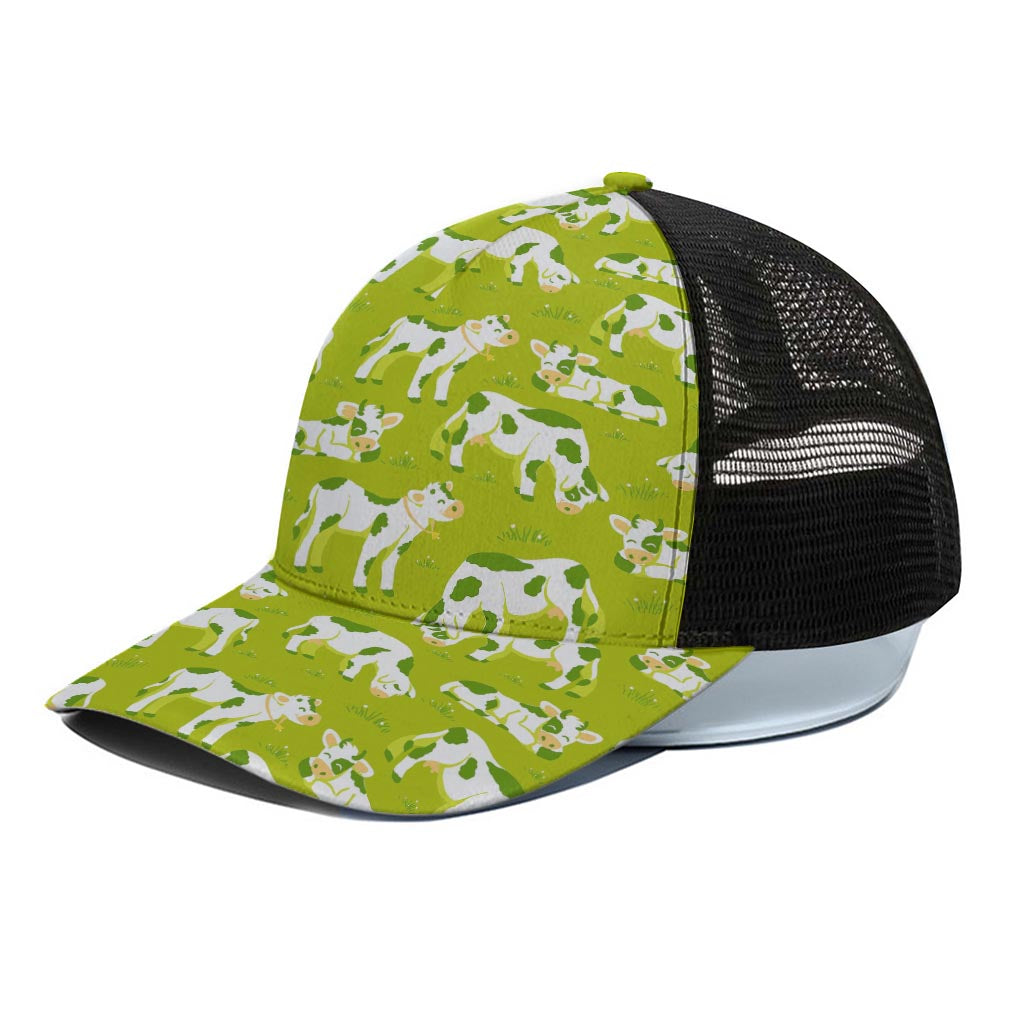 Cute Smiley Cow Pattern Print Black Mesh Trucker Cap