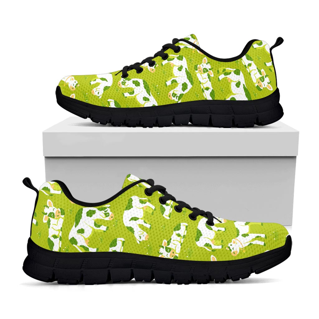 Cute Smiley Cow Pattern Print Black Running Shoes