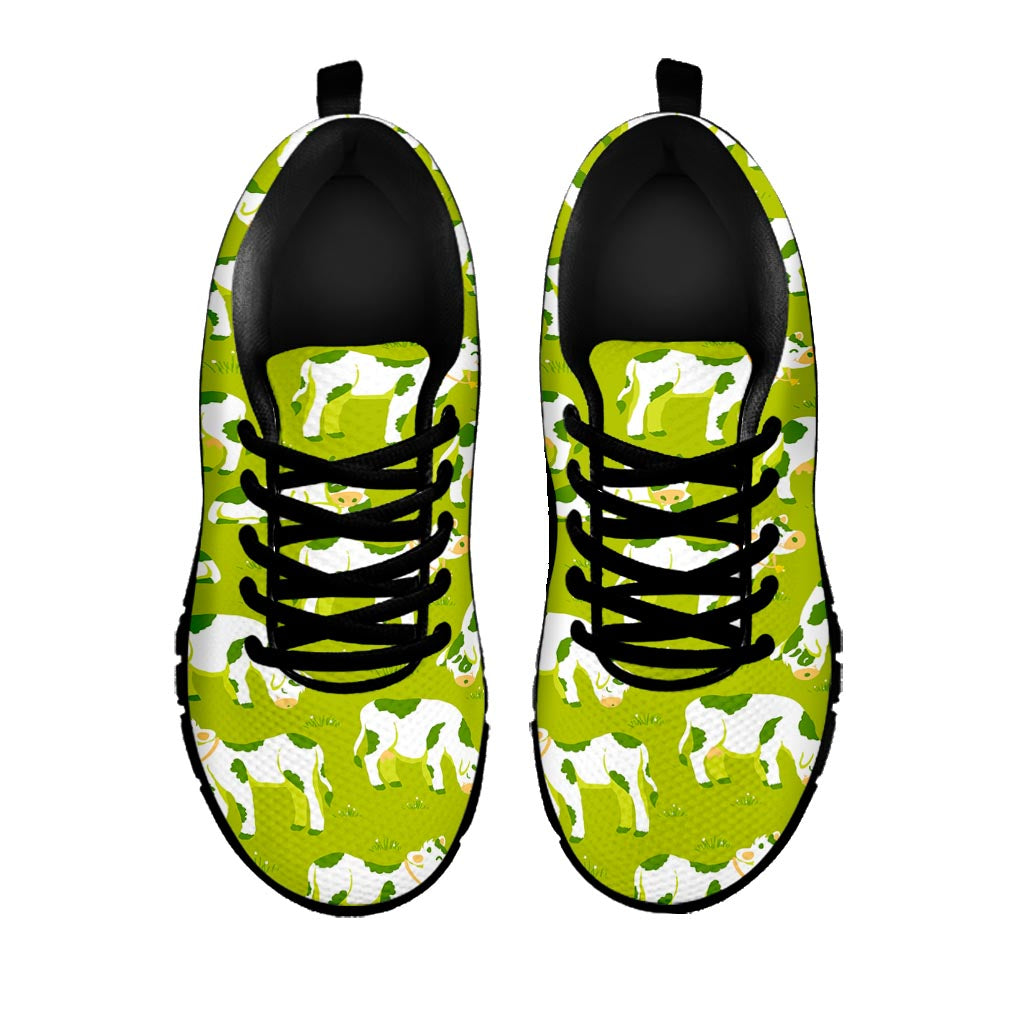 Cute Smiley Cow Pattern Print Black Running Shoes