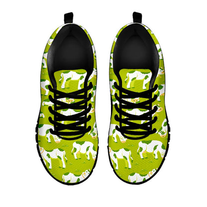 Cute Smiley Cow Pattern Print Black Running Shoes