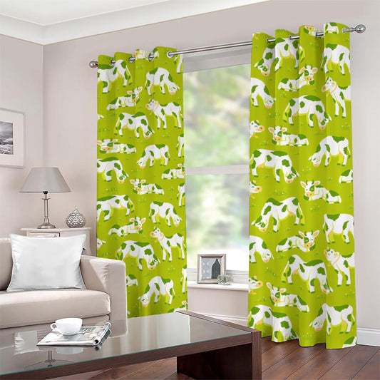 Cute Smiley Cow Pattern Print Blackout Grommet Curtains