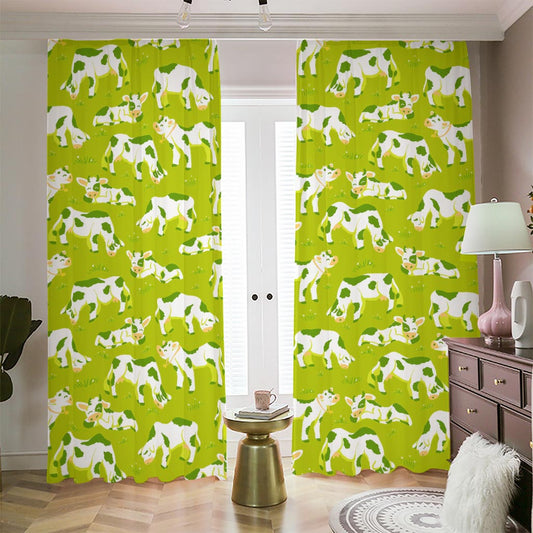 Cute Smiley Cow Pattern Print Blackout Pencil Pleat Curtains