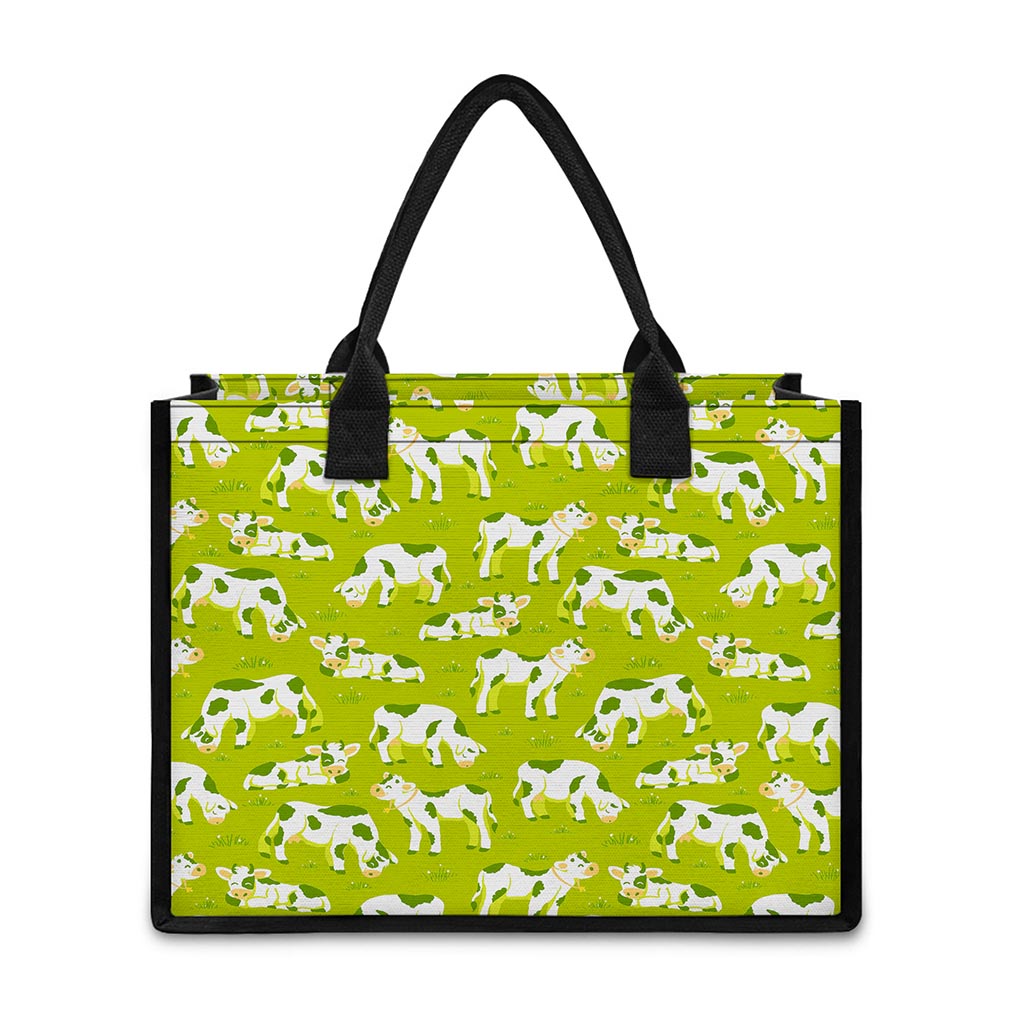 Cute Smiley Cow Pattern Print Canvas Tote Bag