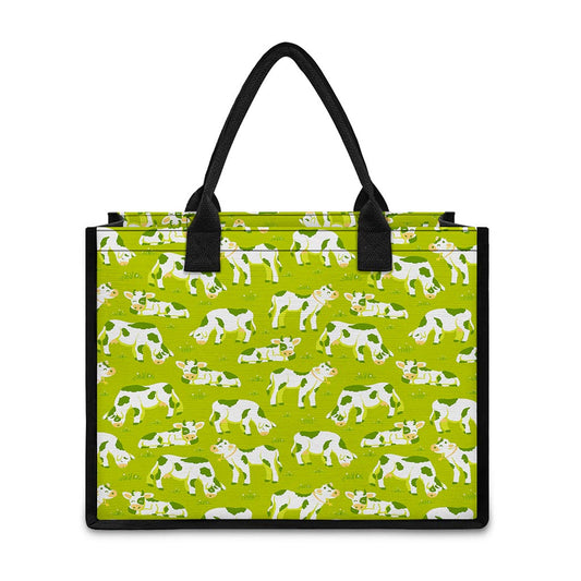Cute Smiley Cow Pattern Print Canvas Tote Bag