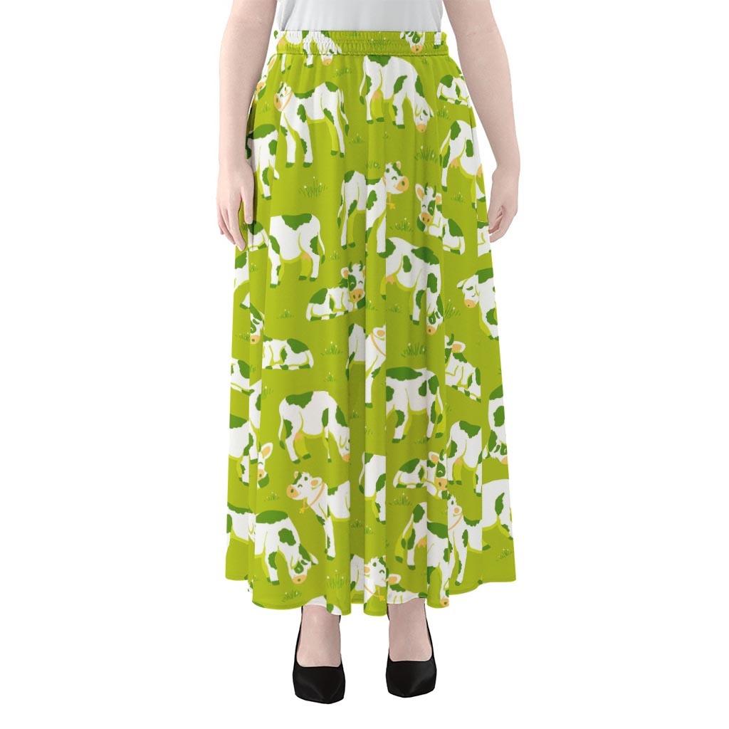 Cute Smiley Cow Pattern Print Chiffon Maxi Skirt
