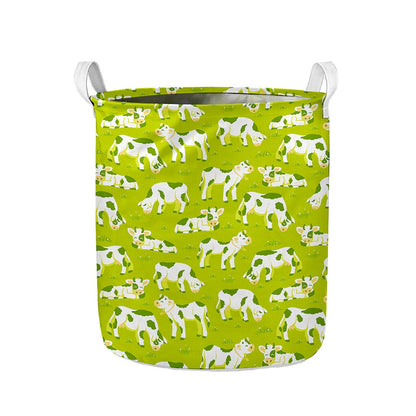 Cute Smiley Cow Pattern Print Collapsible Laundry Basket