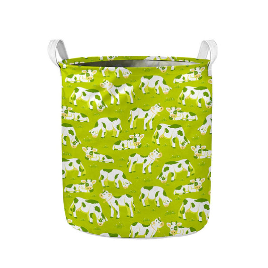 Cute Smiley Cow Pattern Print Collapsible Laundry Basket