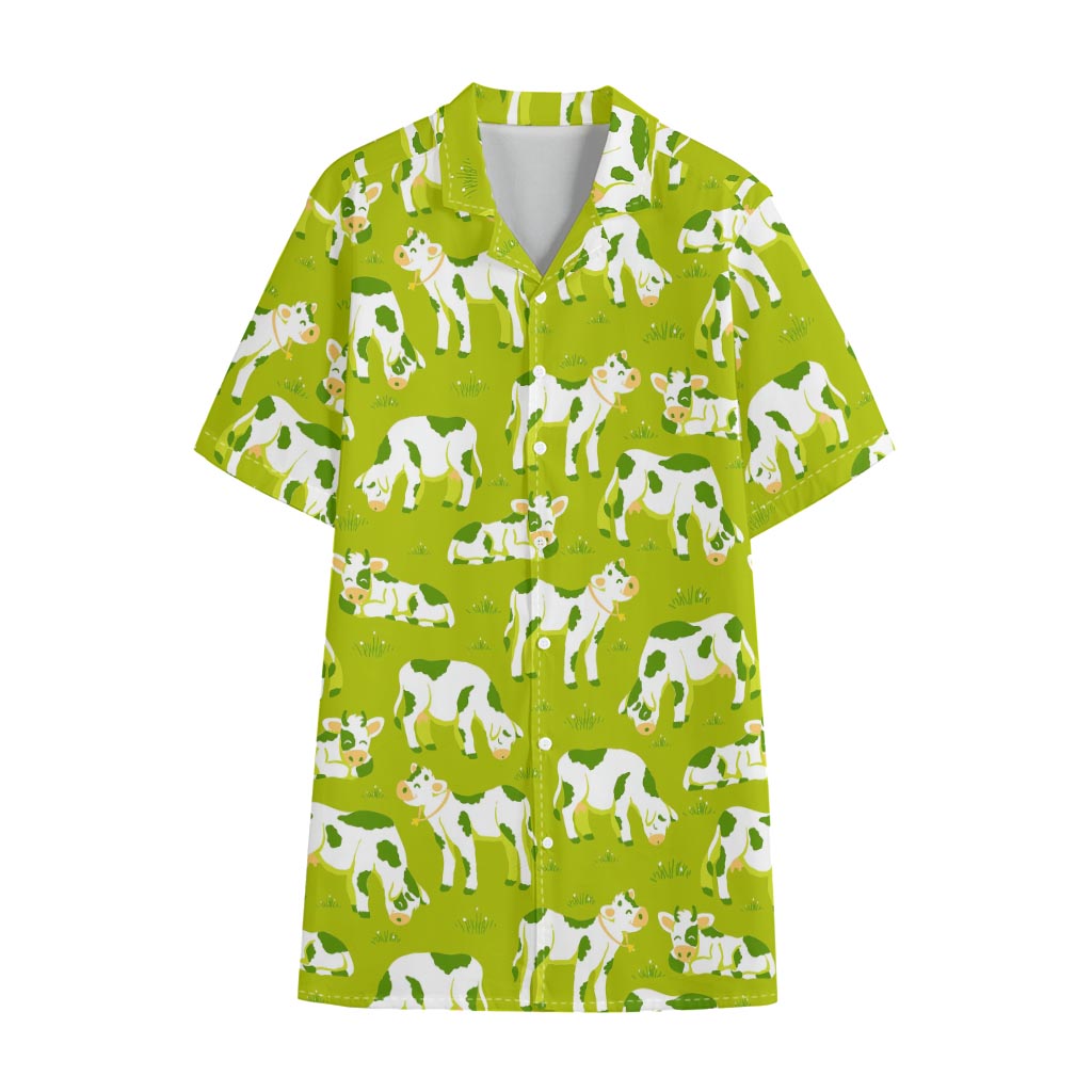 Cute Smiley Cow Pattern Print Cotton Hawaiian Shirt