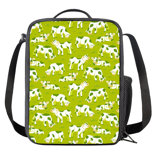 Cute Smiley Cow Pattern Print Crossbody Lunch Bag