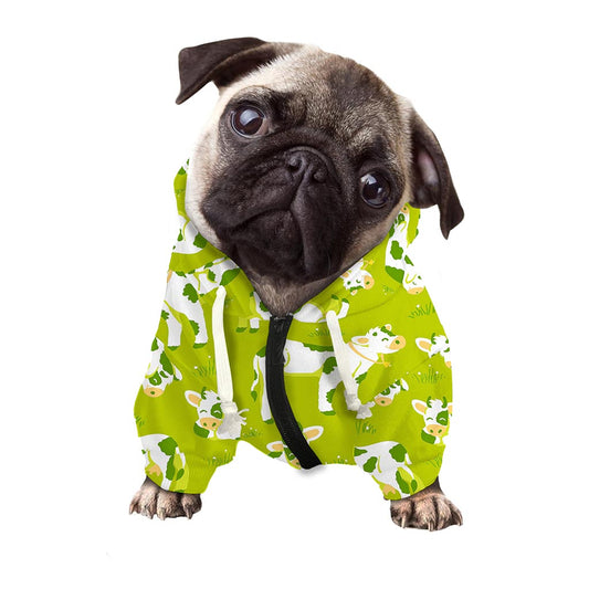 Cute Smiley Cow Pattern Print Dog Zip Up Hoodie