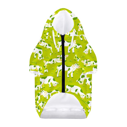 Cute Smiley Cow Pattern Print Dog Zip Up Hoodie