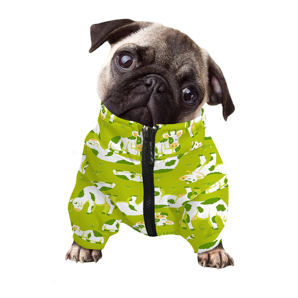 Cute Smiley Cow Pattern Print Dog Zip Up Jacket