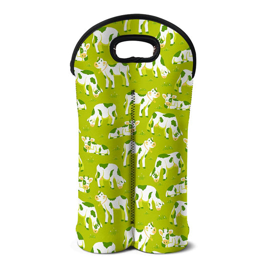 Cute Smiley Cow Pattern Print Double Neoprene Wine Tote