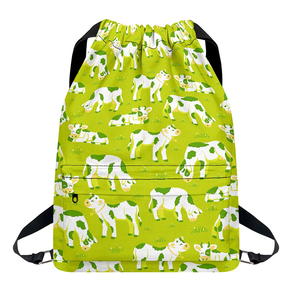 Cute Smiley Cow Pattern Print Drawstring Backpack