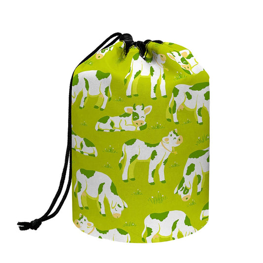 Cute Smiley Cow Pattern Print Drawstring Makeup Bag