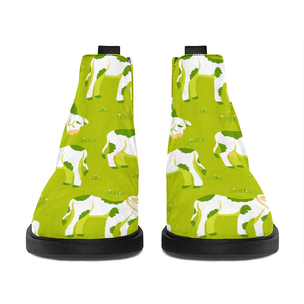 Cute Smiley Cow Pattern Print Flat Ankle Boots