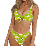 Cute Smiley Cow Pattern Print Front Bow Tie Bikini