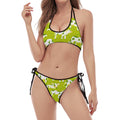Cute Smiley Cow Pattern Print Halter Scoop Tie Side Bikini