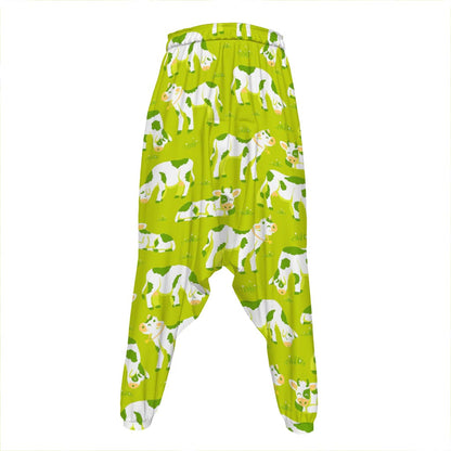Cute Smiley Cow Pattern Print Hammer Pants