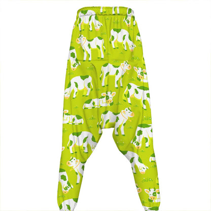 Cute Smiley Cow Pattern Print Hammer Pants