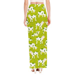 Cute Smiley Cow Pattern Print High Slit Maxi Skirt