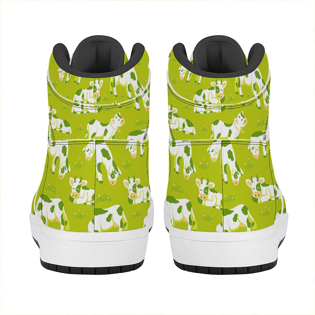 Cute Smiley Cow Pattern Print High Top Leather Sneakers