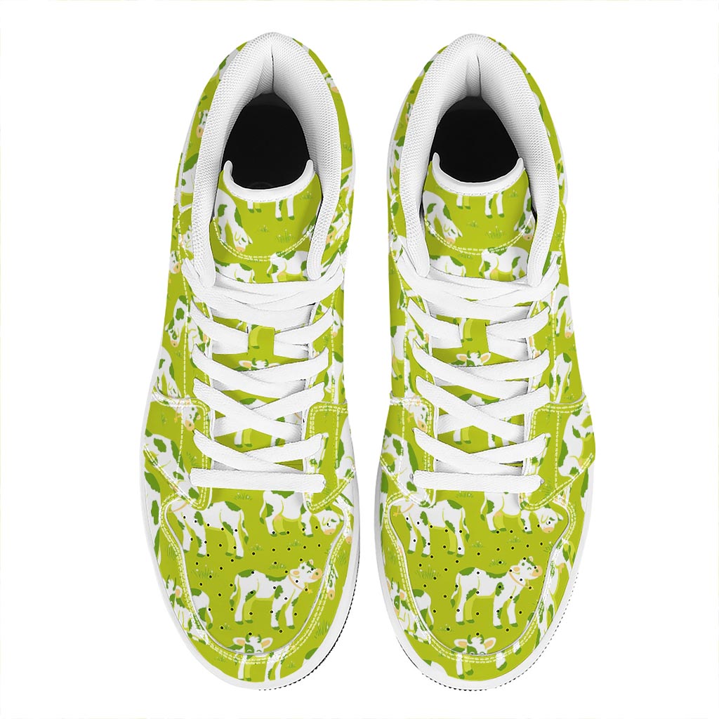 Cute Smiley Cow Pattern Print High Top Leather Sneakers