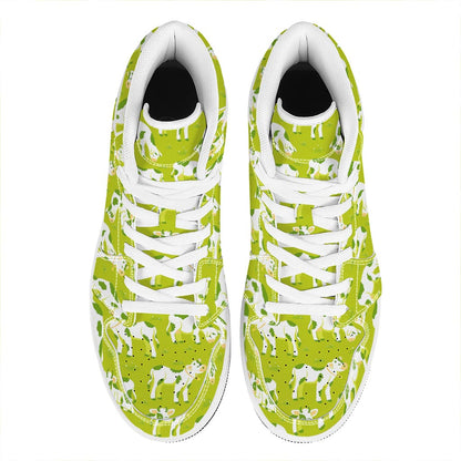 Cute Smiley Cow Pattern Print High Top Leather Sneakers