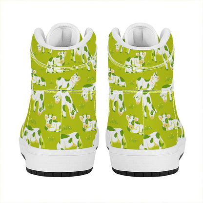 Cute Smiley Cow Pattern Print High Top Leather Sneakers